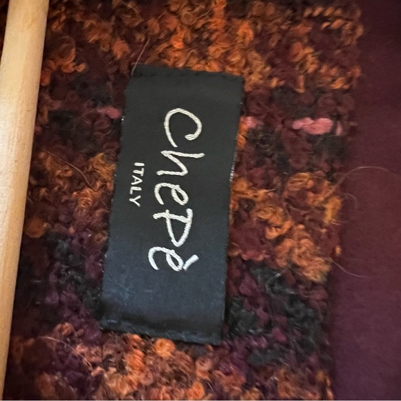 Chepe Italy Wool Cotton Blend Tweed Orange Burgundy Plaid Jacket Lined Size M - Picture 6 of 14